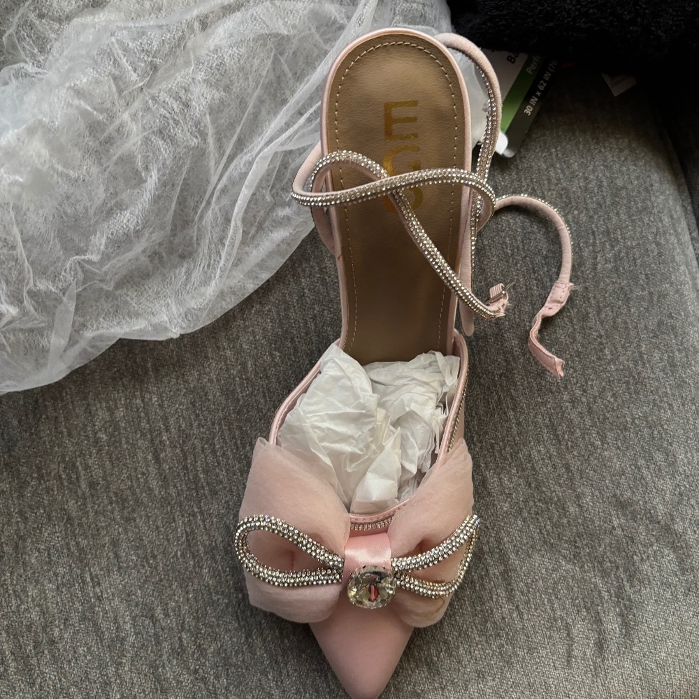 CHRISELLE BOW DETAIL DIAMANTE LACE UP CLEAR PERSPEX HEEL IN PINK SATIN